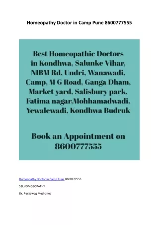 Homeopathy Doctor in Camp Pune 8600777555