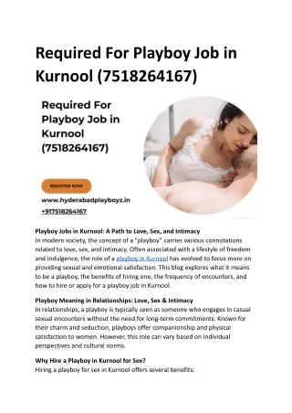 Required For Playboy Job in Kurnool (7518264167)