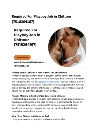 Required For Playboy Job in Chittoor (7518264167)