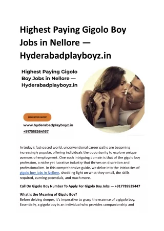 Highest Paying Gigolo Boy Jobs in Nellore — Hyderabadplayboyz.in