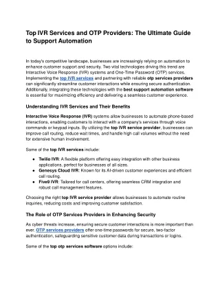 Top IVR Services and OTP Providers_ The Ultimate Guide to Support Automation