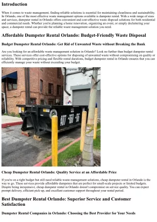 Reliable Waste Management Solutions with a Dumpster Rental in Orlando