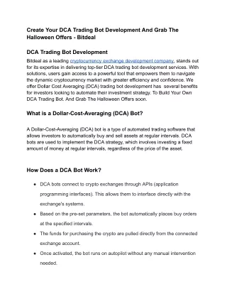 Create Your DCA Trading Bot Development And Grab The Halloween Offers - Bitdeal