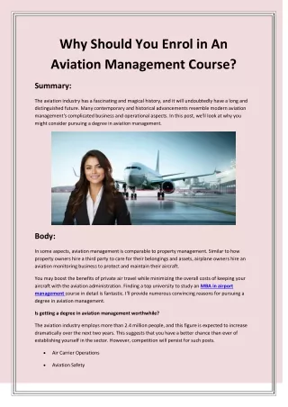 Why Should You Enrol in An Aviation Management Course?