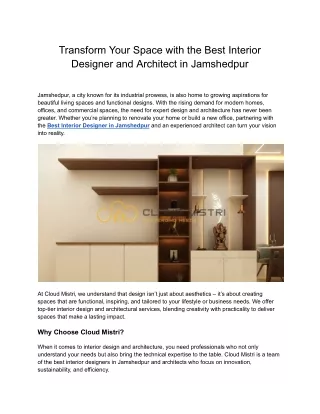 Recognized as the Finest Architectural Designer in Jamshedpur