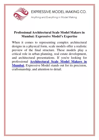 Professional Architectural Scale Model Makers in Mumbai Expressive Models Expertise