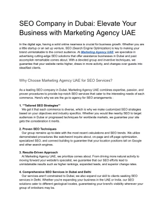 Top-Rated SEO Company in Dubai: Elevate Your Online Presence with Marketing Agen