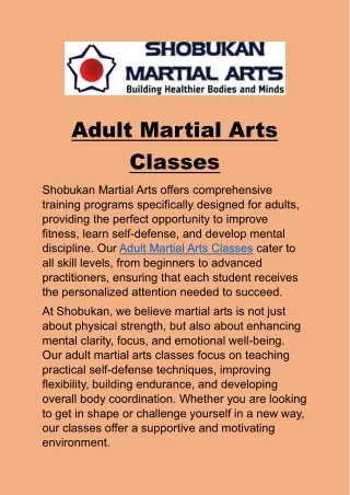 Adult Martial Arts Classes: Achieve Peak Fitness Through Martial Arts