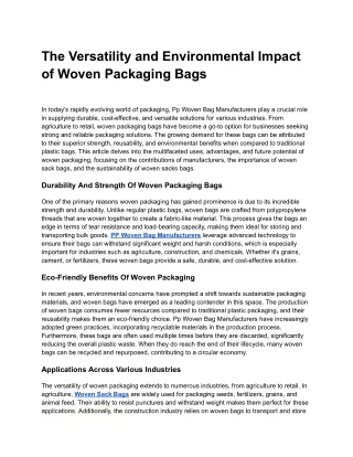 The Versatility and Environmental Impact of Woven Packaging Bags