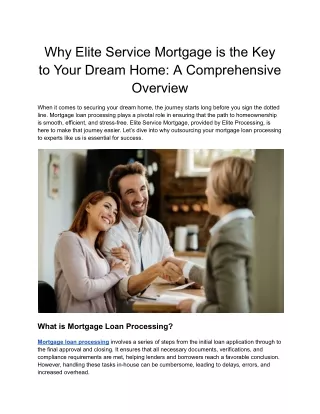 Why Elite Service Mortgage is the Key to Your Dream Home_ A Comprehensive Overview