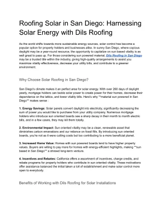 Expert Roofing and Solar Solutions in San Diego – DilsRoofing.com