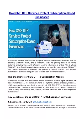 How SMS OTP Services Protect Subscription-Based Businesses