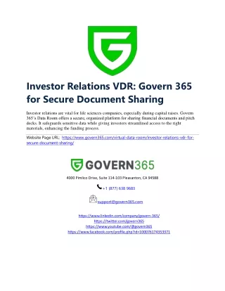 Investor Relations VDR Govern 365 for Secure Document Sharing