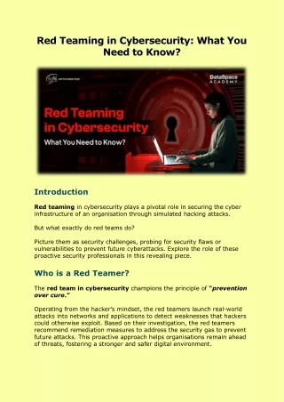 Red Teaming in Cybersecurity What You Need to Know