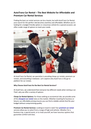 AutoTranz Car Rental – The Best Website for Affordable and Premium Car Rental Services