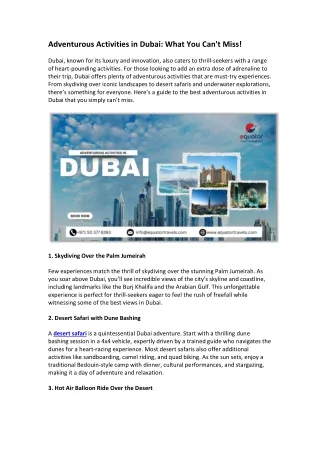 Adventurous Activities in Dubai What You Can't Miss!