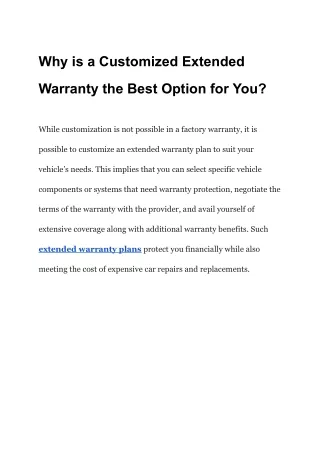 Why is a Customized Extended Warranty the Best Option for You_