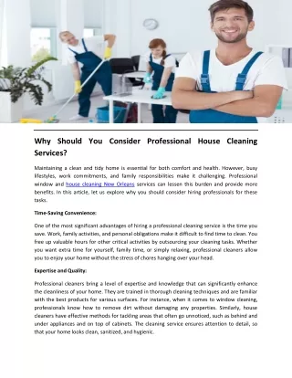 Why Should You Consider Professional House Cleaning Services