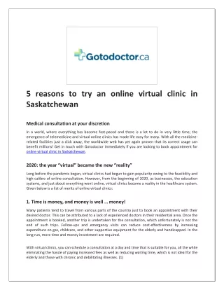 5 reasons to try an online virtual clinic in Saskatchewan