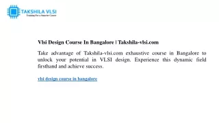 Vlsi Design Course In Bangalore Takshila-vlsi.com
