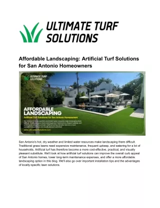 Affordable Landscaping: Artificial Turf Solutions for San Antonio Homeowners
