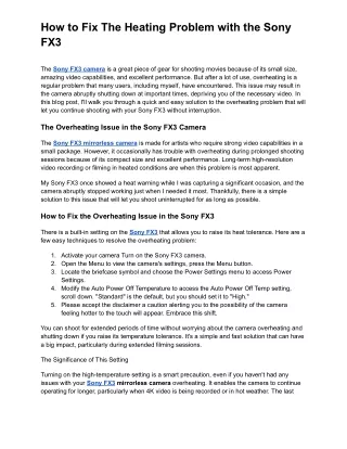How to Fix The Heating Problem with the Sony FX3