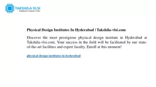 Physical Design Institutes In Hyderabad Takshila-vlsi.com