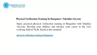 Physical Verification Training In Bangalore Takshila-vlsi.com