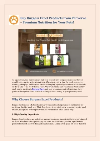 Buy Burgess Excel Products from Pet Servo – Premium Nutrition for Your Pets!