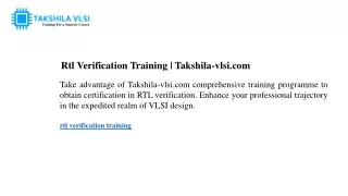 Rtl Verification Training Takshila-vlsi.com