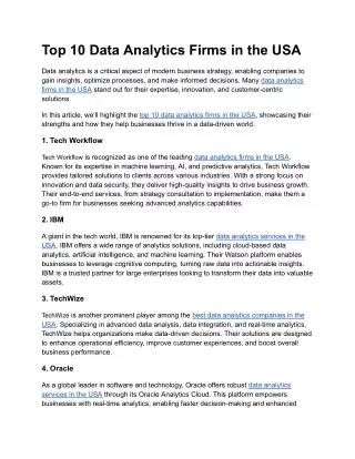 Top 10 Data Analytics Firms in the USA