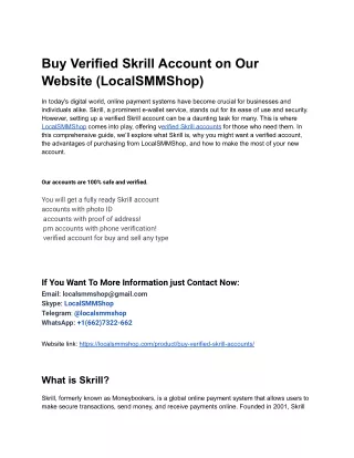 Buy Verified Skrill Account on Our Website (LocalSMMShop)