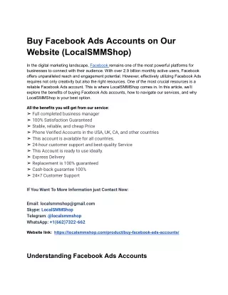 Buy Facebook Ads Accounts on Our Website (LocalSMMShop)