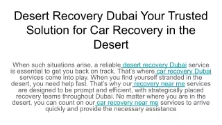 Desert Recovery Dubai Your Trusted Solution for Car Recovery in the Desert