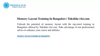 Memory Layout Training In Bangalore Takshila-vlsi.com