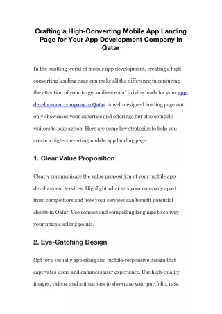 Crafting a High-Converting Mobile App Landing Page for Your App Development Company in Qatar