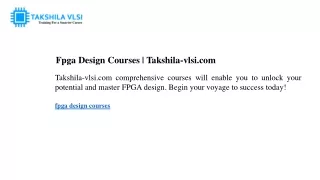 Fpga Design Courses Takshila-vlsi.com