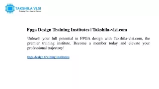Fpga Design Training Institutes Takshila-vlsi.com
