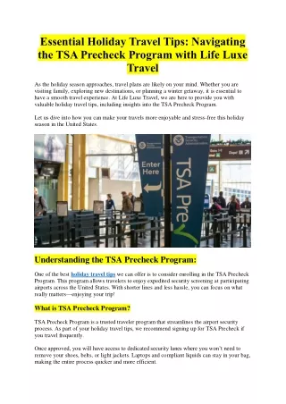 Essential Holiday Travel Tips - Navigating the TSA Precheck Program with Life Luxe Travel