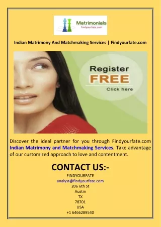 Indian Matrimony And Matchmaking Services  Findyourfate.com