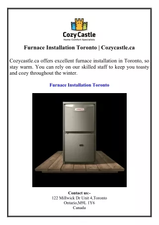 Furnace Installation Toronto  Cozycastle.ca