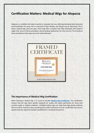 Certification Matters Medical Wigs for Alopecia