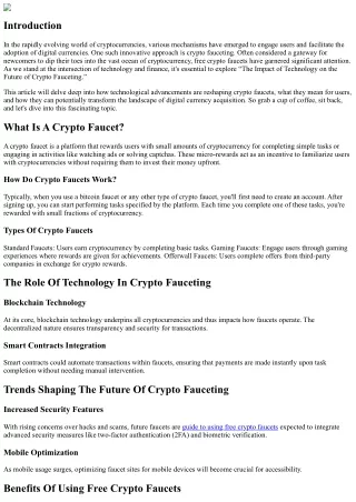 “The Impact of Technology on the Future of Crypto Fauceting”