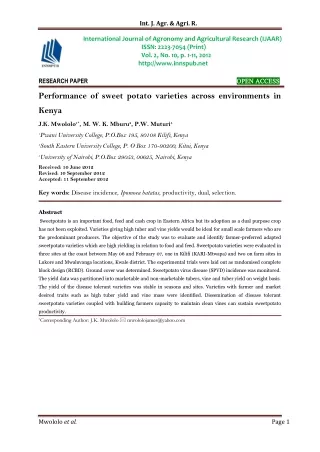 Performance of sweet potato varieties across environments in Kenya