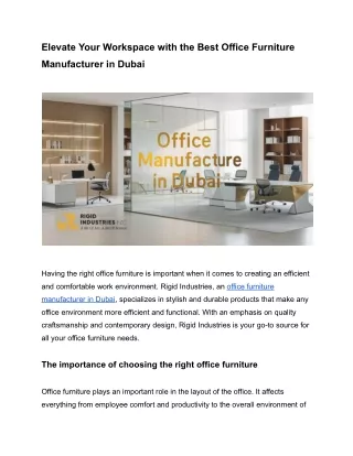 Best Office Furniture Manufacturer in Dubai - Rigid Industries