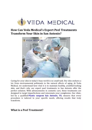 How Can Veda Medical’s Expert Peel Treatments Transform Your Skin in San Antonio