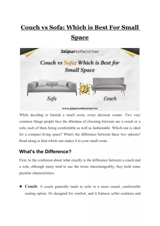 Couch vs Sofa Which is Best For Small Space