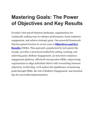 Mastering Goals The Power of Objectives and Key Results
