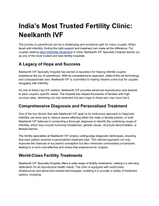 India’s Most Trusted Fertility Clinic: Neelkanth IVF