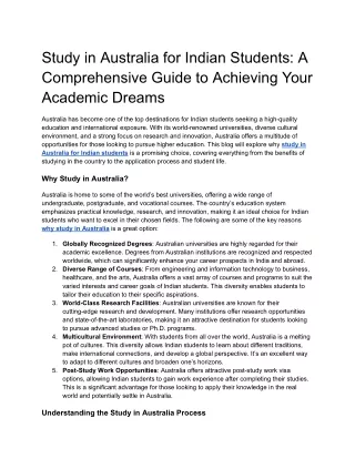 Study in Australia for Indian Students_ A Comprehensive Guide to Achieving Your Academic Dreams